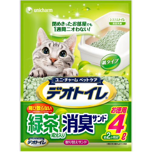 ユニチャーム デオトイレ　緑茶サンド 4L【猫 猫砂】